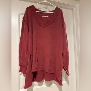 Free People Red V-Neck Top
